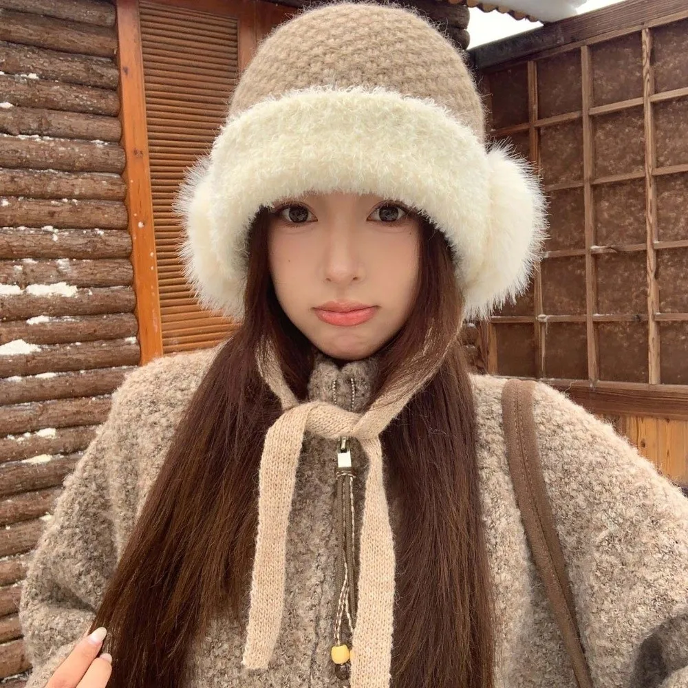 Premium Winter Knit Hat Solid Color Thick Warm Fluffy Warm Hat Soft Texture Ear Protection Earflap Cap Chilly Days