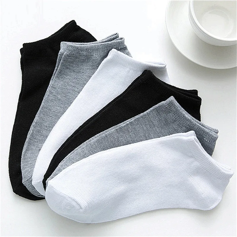 5Pcs/ Men\'s Socks Spring Summer Thin Breathable Soft Polyester Cotton Socks Black Casual Business Ankle Boat Socks Size EU38-43