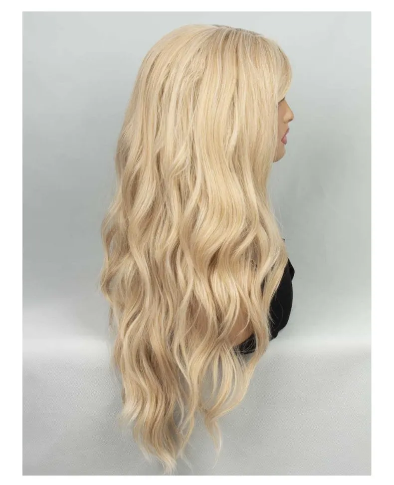 Parrucca moda europea e americana femminile bionda capelli lunghi ricci soffice parrucca grande onda copricapo copricapo completo in fibra chimica