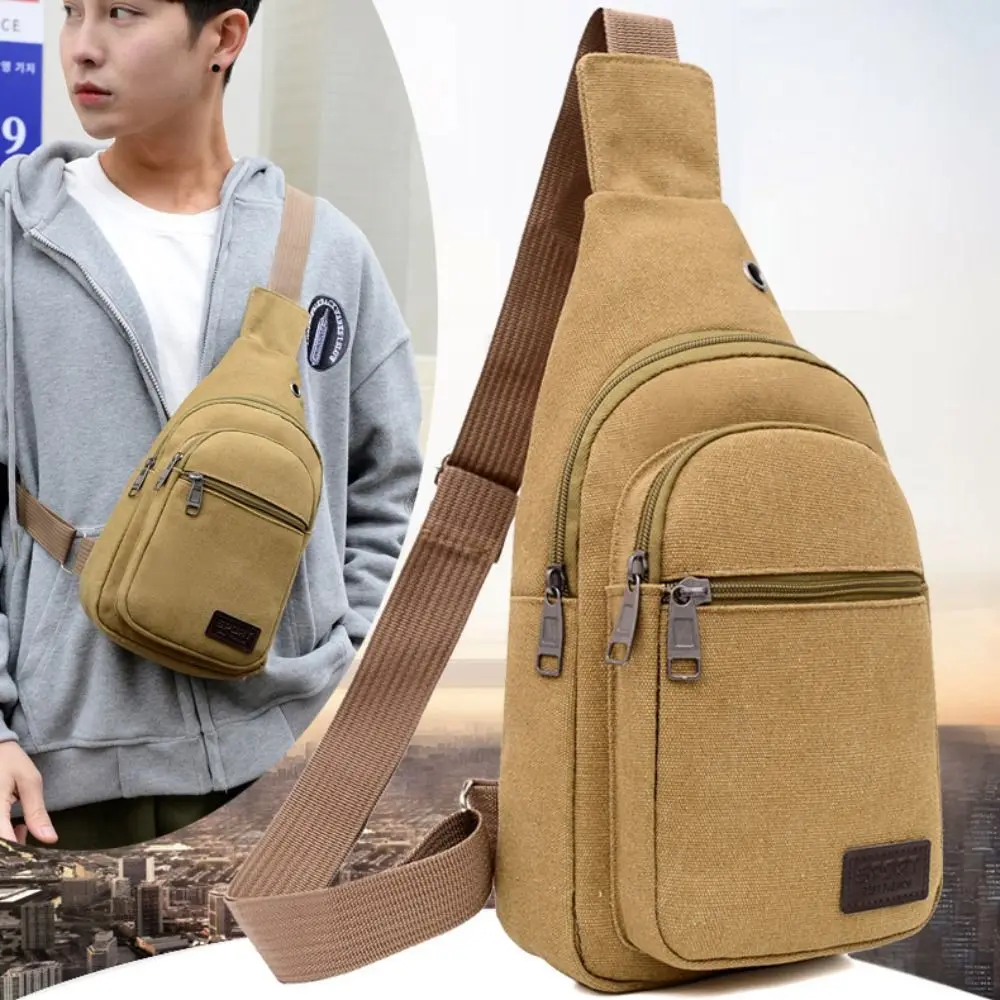 New Canvas Men Chest Bag Large Capacity Chest Pack Casual Sling Bag Sports Male Shoulder Bag Outdoor Crossbody Bag