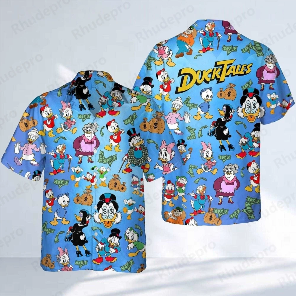 Disney 2025 Donald Duck Hawaiian Shirts Men Women Short Sleeve Shirts Duck Tales Summer Casual Vacation Buttons Beach Shirts