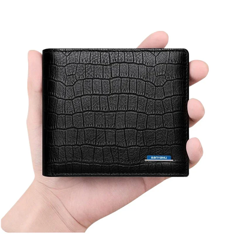 

Crocodile Printed Business Men Purse Anti RFID Credit Card Genuine Leather Small Wallet for Man Birthday Gifts