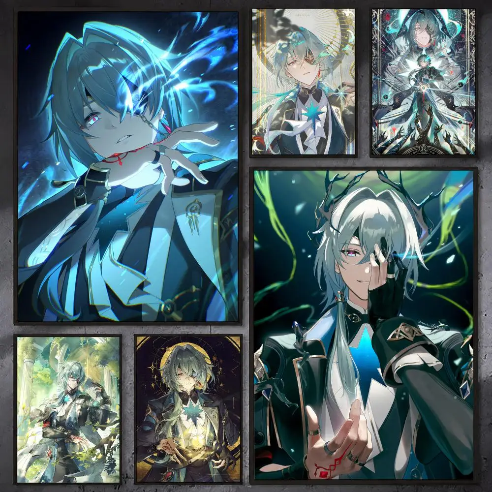 Anaxa Honkai Star Rail Game Poster Waterproof Sticky Wall Art Print For Bedroom Living Room Hallway Bar Home Decor