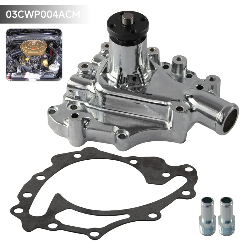 Bomba de Agua de Aluminio de Alto Flujo para Motores Ford SB Windsor Lado del Conductor 289 302 351 V8 1963-1978 Satinado/Cromado