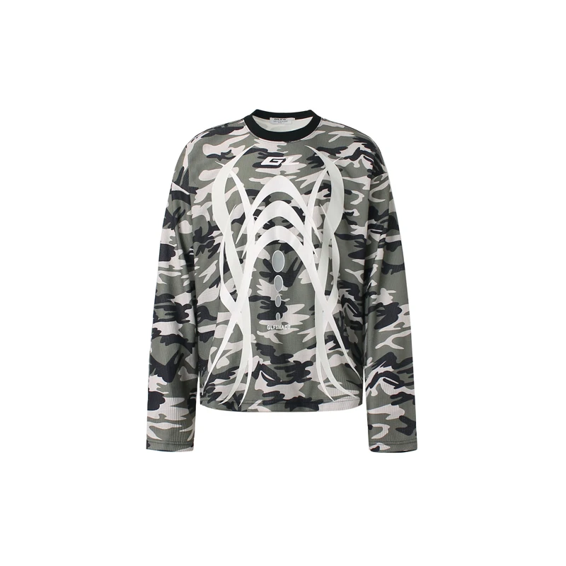 

Waffle Camouflage Long Sleeve Skeleton Print T-shirt Men Women Loose Casual Quick Dry T Shirt Oversized