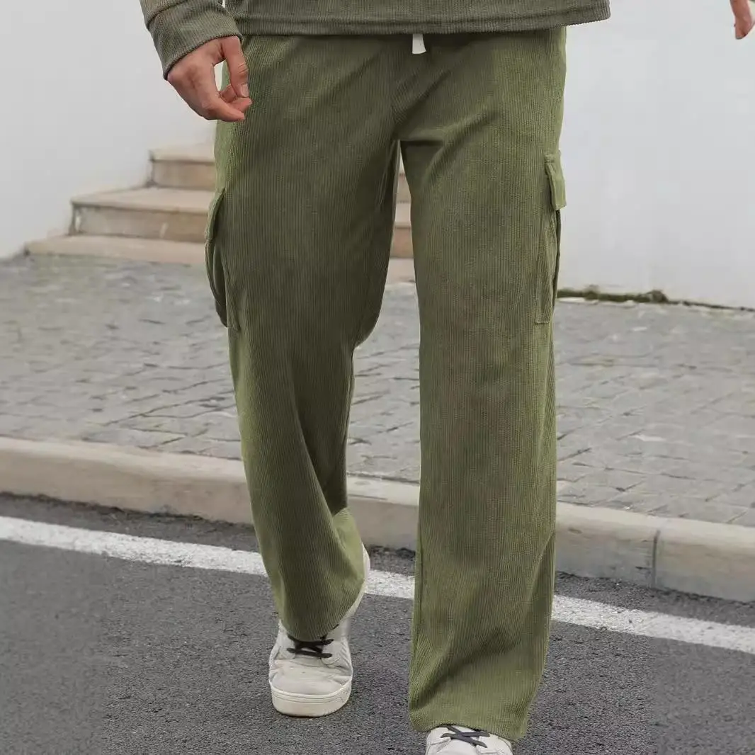 Pantalones Largos de Trabajo de Pana para Hombre, Estilo Casual y Deportivo, con Múltiples Bolsillos, Corte Recto Holgado, Cintura Alta, Estilo Retro, Color Verde