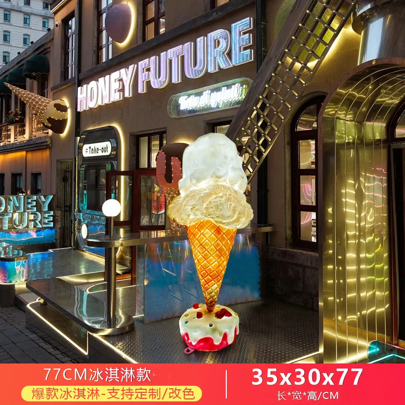 Luminous ice cream sculpture dessert milk tea shop entrance wall-mounted ice cream model ornament simulation ice cream