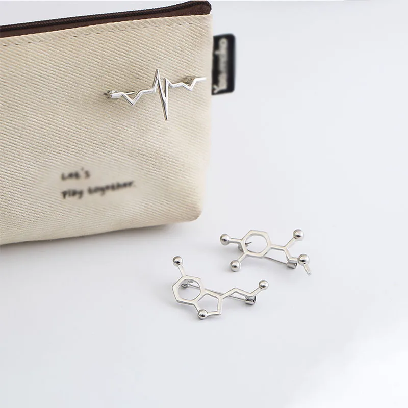 1Pc Funny Caffeine Adrenaline RNA ECG Molecule Structure Bag Brooch Pins Lapel Badge Students Kids Friends Jewelry Gift