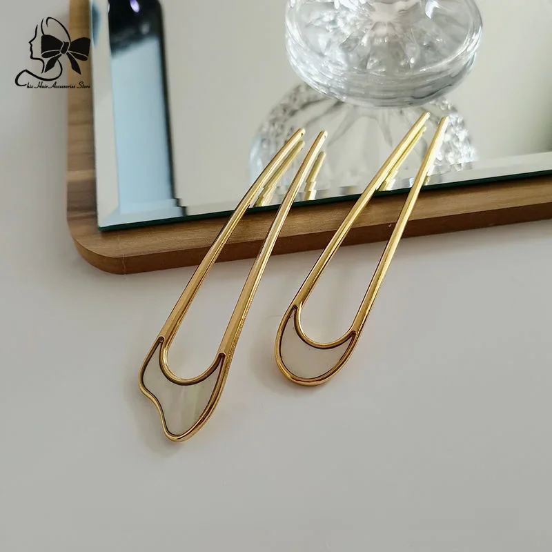 Fashionable U-shaped Hairpin Shell Hairpin Metal U Shaped Hair Pins Hair Fork French  Simple Hair Accessories for Women