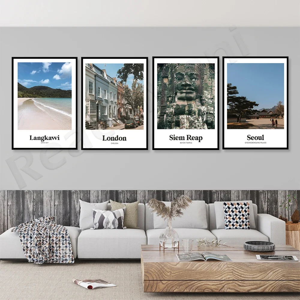 Travel posters of Gyeongbokgung Palace in Seoul, South Korea, Siem Reap prints, Angkor Wat, Bayon Temple, London Chelsea, Malays