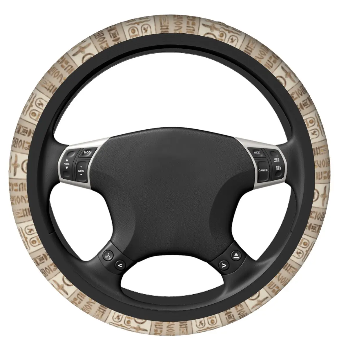 Egyptian Ancient Hieroglyphs Pastel Gold Car Steering Wheel Cover 37-38 Anti-slip Fashion Car-styling Car Accessories