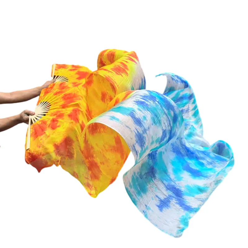Seide Fan Schleier Bauchtanz Requisite (2er-Set) Tie Dye Professionelle Frauen Bauchtanz Kostüm Zubehör Anbetung Lob Bühnenpraxis