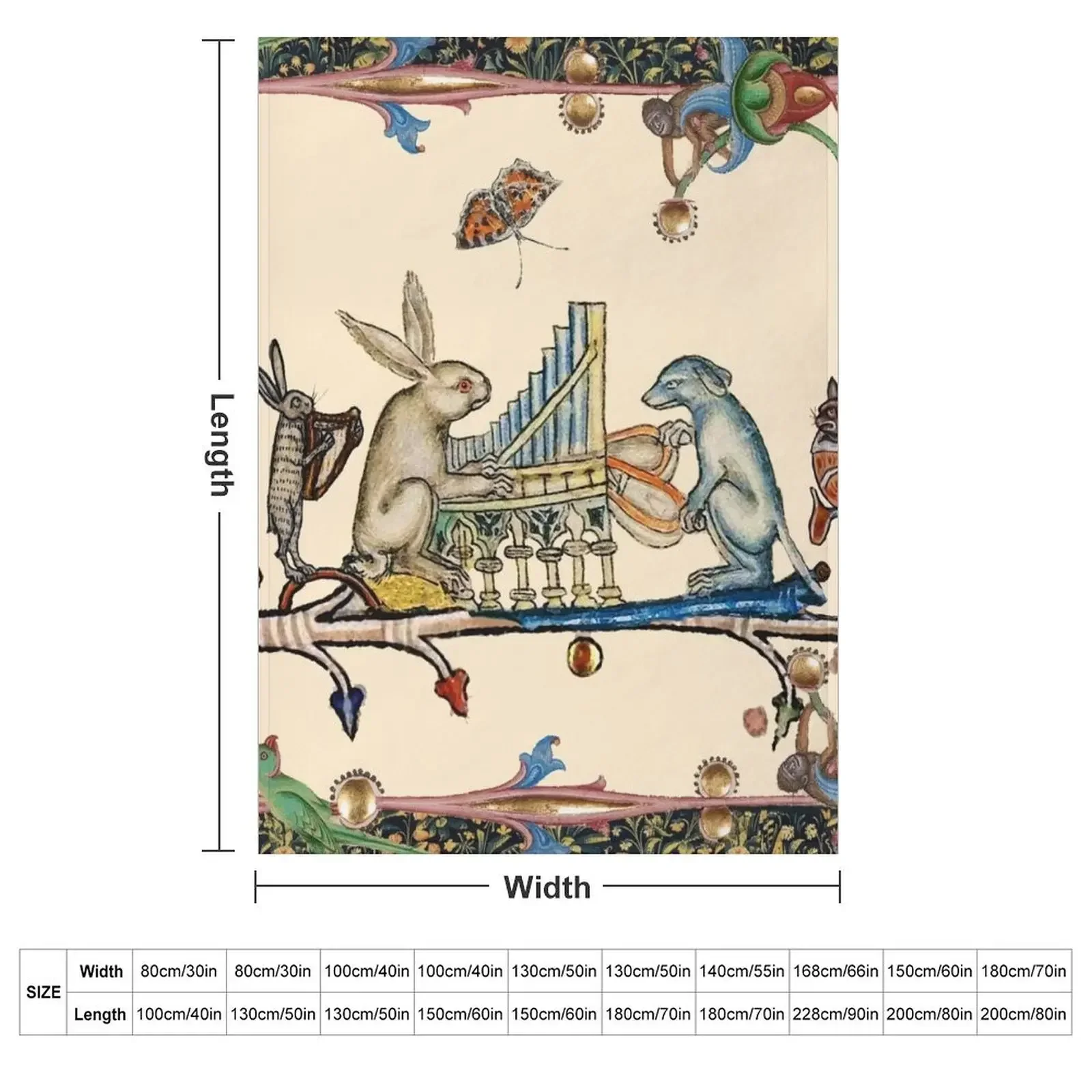 WEIRD MEDIEVAL BESTIARY MAKING MUSIC,White Rabbit And Dog Playing Organ,Harpist Hare,Snail Cat Throw Blanket Sofa Blankets