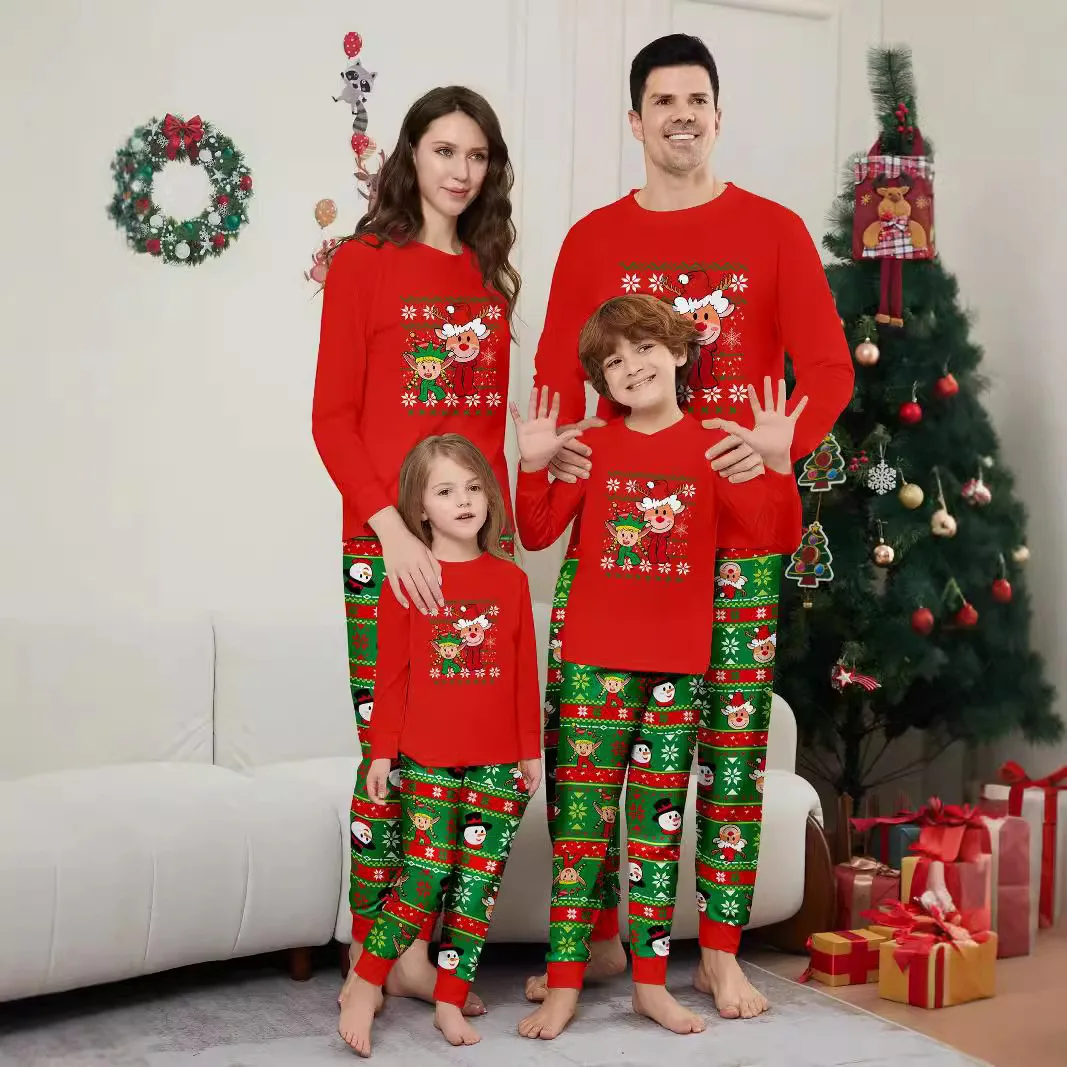 طقم بيجامة أوروبي مطبوع عليه رسوم كرتونية لعيد الميلاد لعام 2025 ، طقم بيجامة للأطفال لجو عيد الميلاد عبر الحدود #2