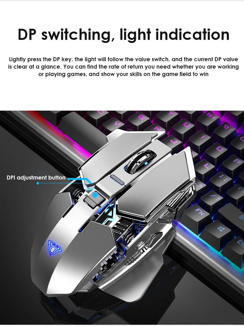 

Gaming Wireless Mouse Computer RGB Light 1600DPI Silent E-Sports Backlight Office Game For PC Laptop Windows Mac