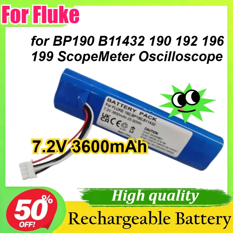 

Аккумулятор 7.2V 3600mAh для осциллографов Fluke BP190 B11432 190 192 196 199 ScopeMeter, замена оригинальной батареи