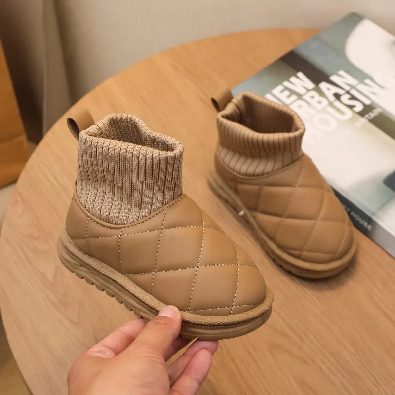 

Модные уличные плюшевые ботинки для девочек, новые зимние детские простые хлопковые ботинки для мальчиков, школьные детские повседневные теплые ботильоны, однотонные