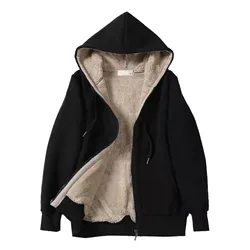 Women Hoodie Fleeced Lined Solid Sweatshirts Autumn Winter Loose Drawstring Sweatshirt Coat Outwear Parka Warm Hooded Coat 후드티