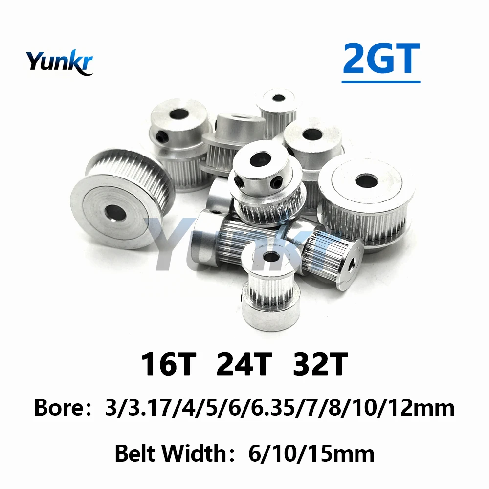 2GT 16 24 32 Teeth Synchronous Wheel Bore 3/3.17/4/5/6/6.35/7/8/10/12mm Drive Wheel For Belt Width 6-15mm Extruder Timing Pulley