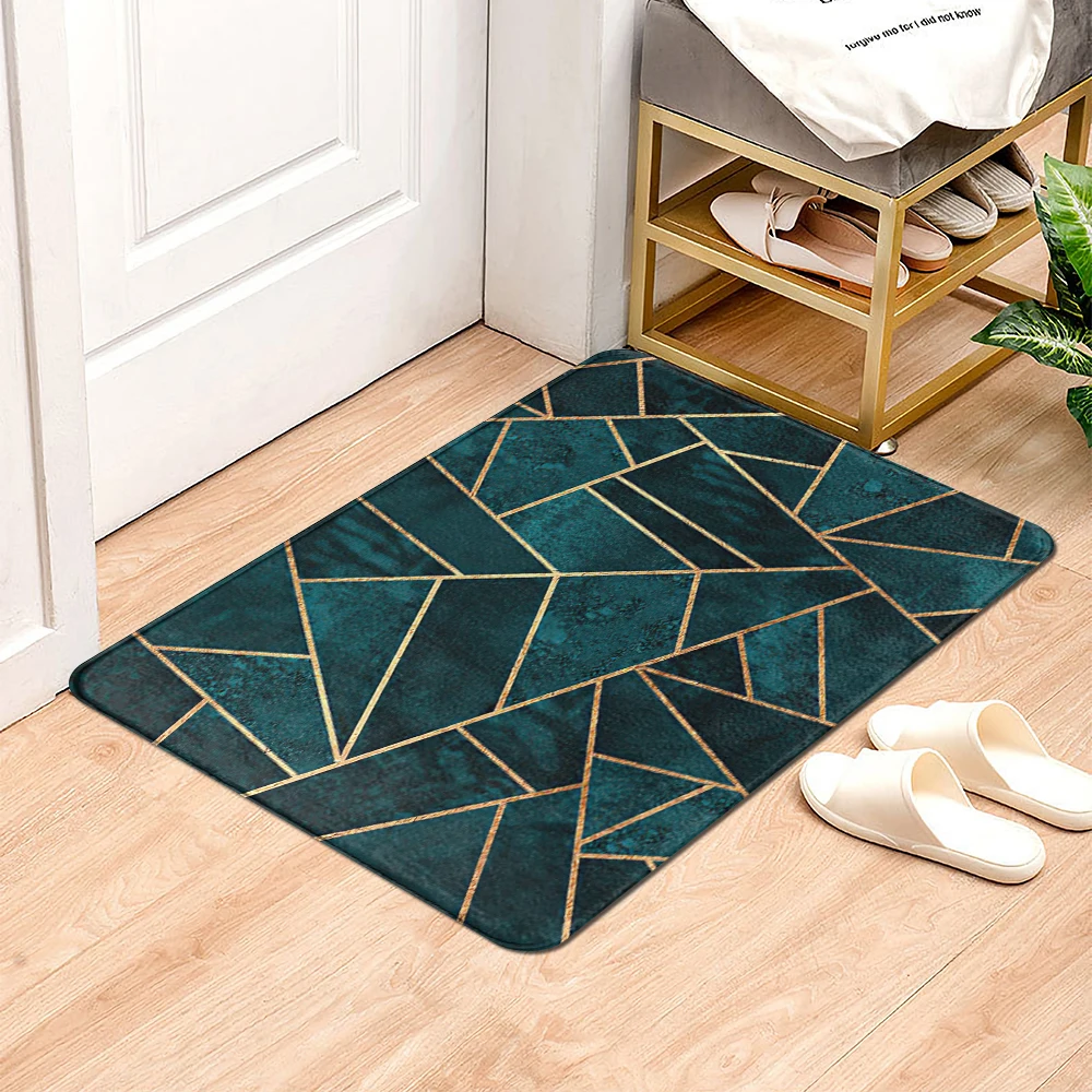 Blue Marble Geometric Pattern Kitchen Entrance Door Mat Coral Velvet Carpet Rubber Colorful Indoor Floor Mats Non-Anti-Slip Rug