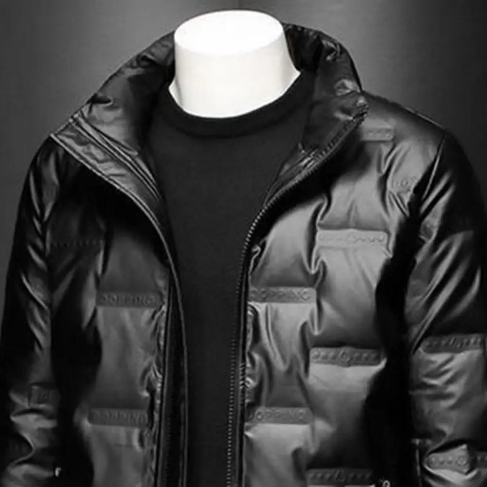 Chaqueta de plumón de algodón para hombre, abrigo corto de manga larga con cuello levantado, puños con cremallera, informal, brillante, cálido, Otoño e Invierno