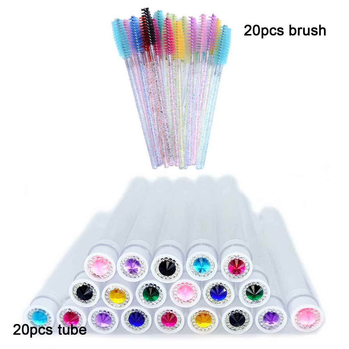20 個ダイヤモンド眉毛ブラシチューブ使い捨てまつげブラシ再利用可能なクリスタルまつげブラシ交換可能な防塵メイクアップセット