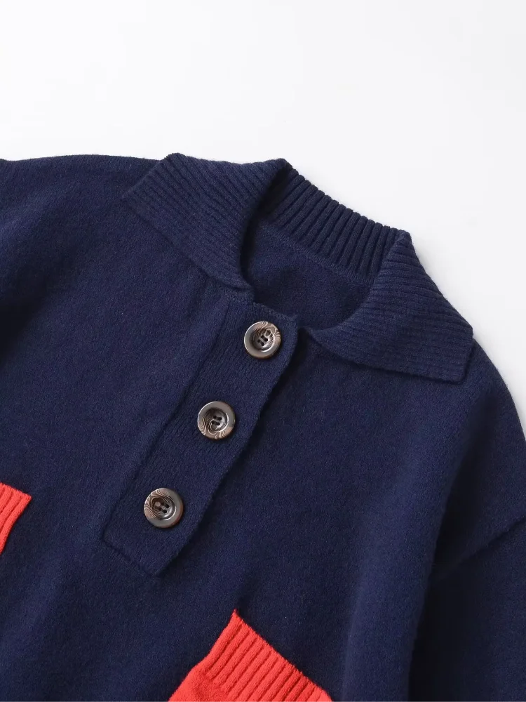 

Chic Contrast Lapel Knitted Coat Women Short Sleeve V-neck Single Breasted Cropped Shirt 2026 New Lady Spring Street Outerwear
