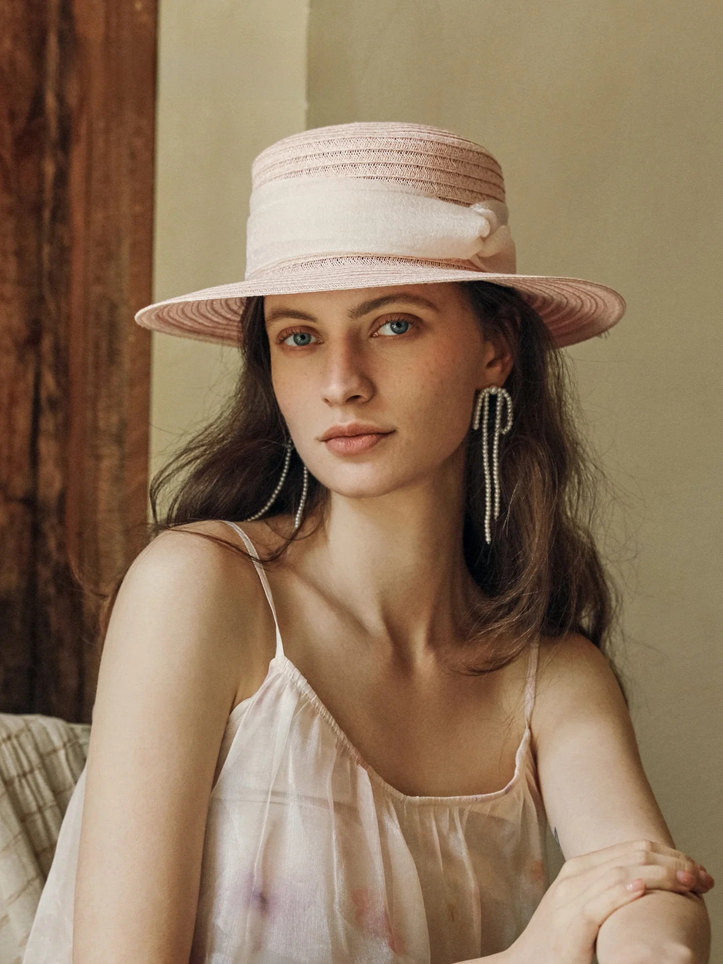 mismemo-retro-pink-flat-brim-straw-hat-women's-spring-summer-versatile-face-slimming-sun-protection-hat-fashionable-flat-top-hat