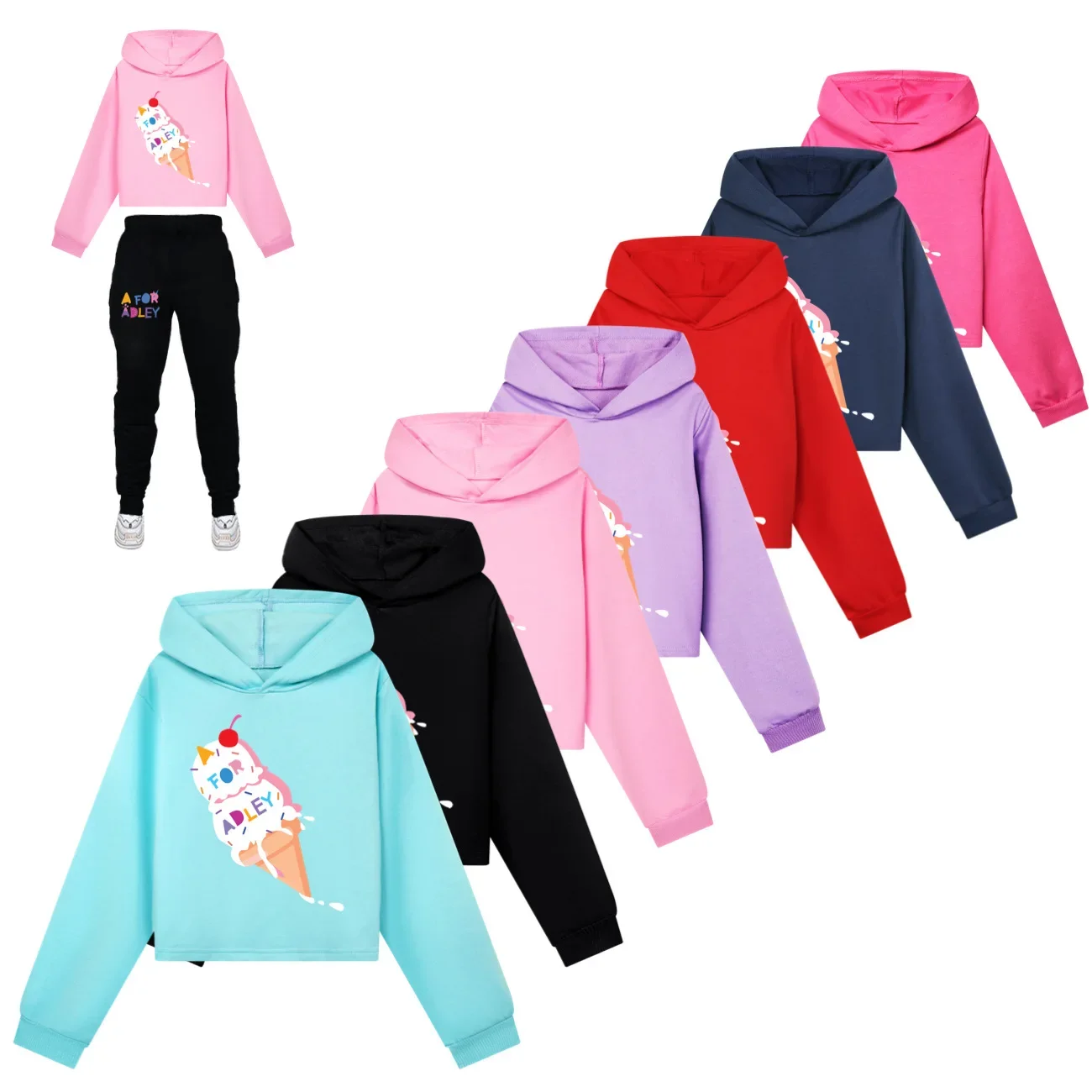 

New Kids Girl Cropped Sweatshirt A For Adley Girls Hoodie Set Children Clothing Spring Hoody Kids Long sleeve Casual Tops1528