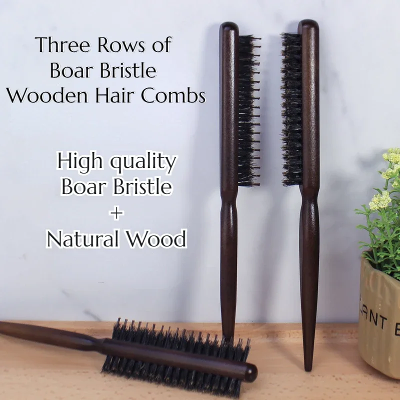 

Three Rows of Boar Bristle Hair Combs for Bride's Studio Model Hair Hairdressing Fluffy Fine Handle Barber Combs High Quality