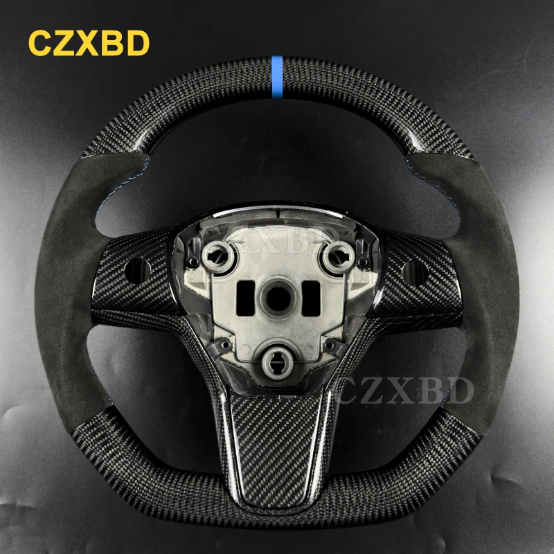 Fit For Tesla Model 3 Model Y 2016-2024 Real Glossy Carbon Fiber Steering Wheel High Quality Sport Wheel Customizable