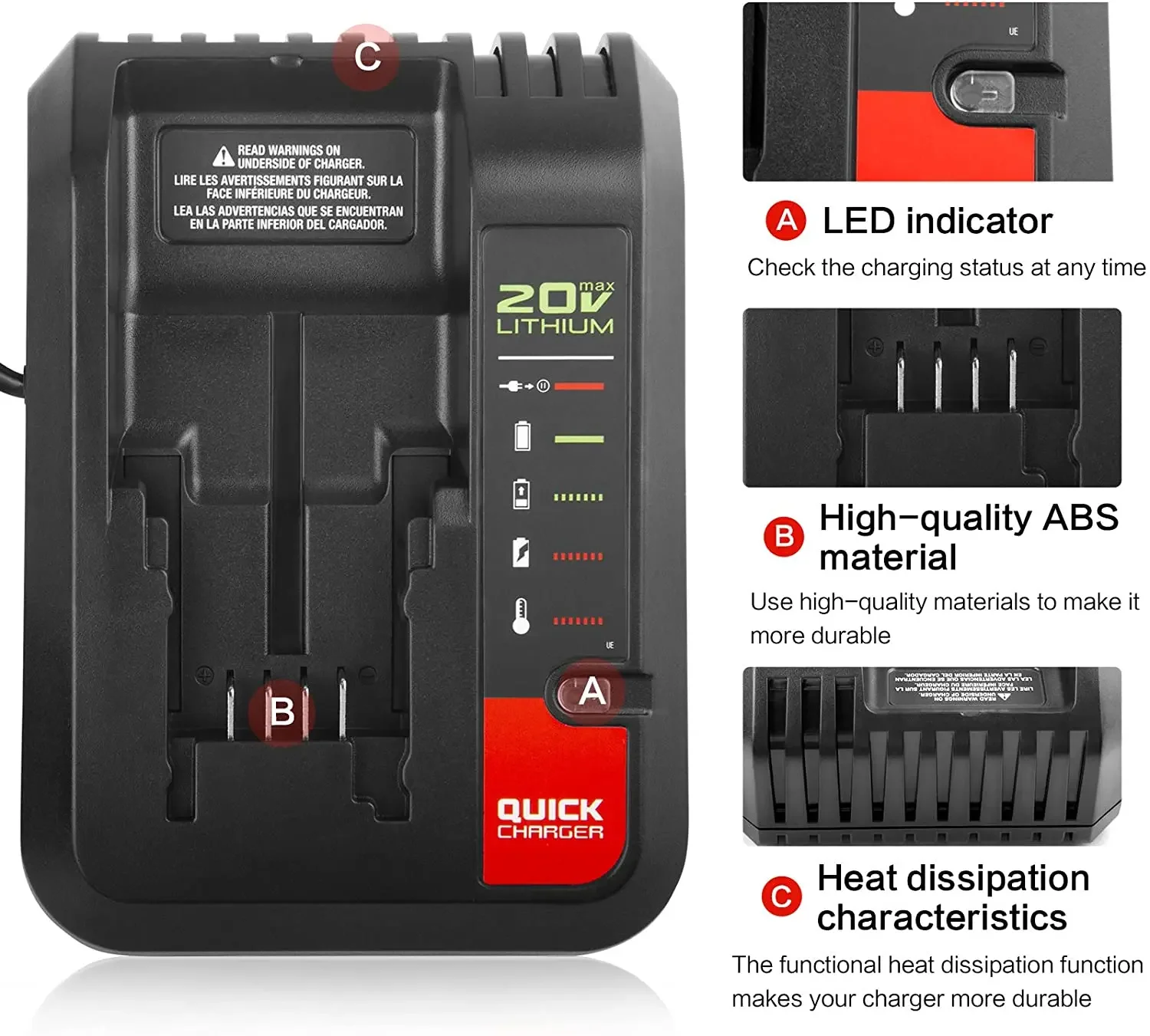 Carregador de Bateria de Lítio 18v 2a 10.820v 100-240v para Black And Decker Cabo Stanley