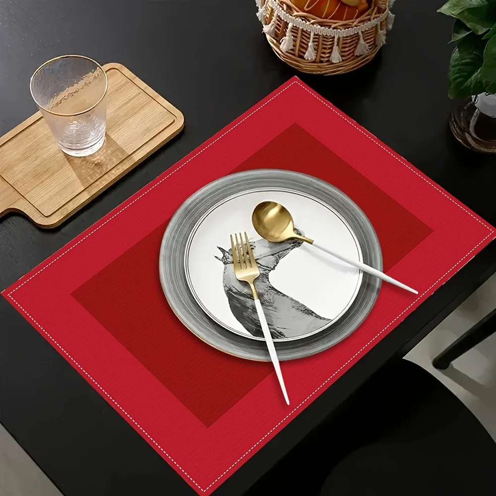 Red border solid placemat linen fabric simple elegant design washable table mat kitchen dining decor home modern supplies
