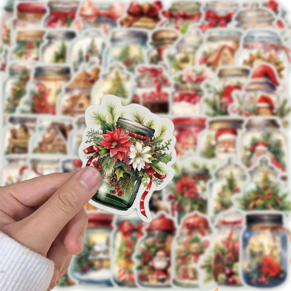 50 pezzi caldi cartoni animati di Natale Graffiti adesivi graffiti bottiglia di Natale adesivi fai da te candela atmosfera calda