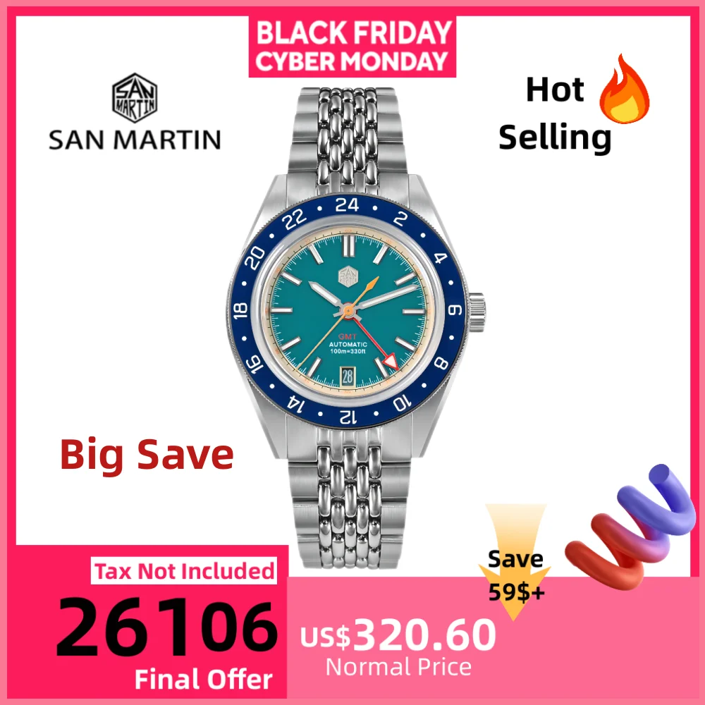 

San Martin оригинальные 39,5 мм NH34 GMT мужские механические наручные часы Fly с регулируемой застежкой спортивные часы водонепроницаемые 10 бар Relojes SN0116