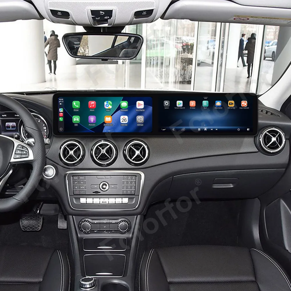 

2400*900 12.3-дюймовый сенсорный экран Dual QLED на Android 13 с навигацией для Mercedes-Benz GLA 2014-2019, автомобильная стереосистема, аудио, радио, мультимедийный плеер