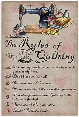 Sewing Machine Metal Sign Vintage Room Decor The Rules Of Quilting Iron Poster For Home Club Wall Decoration Tin Sign 8x12  sign