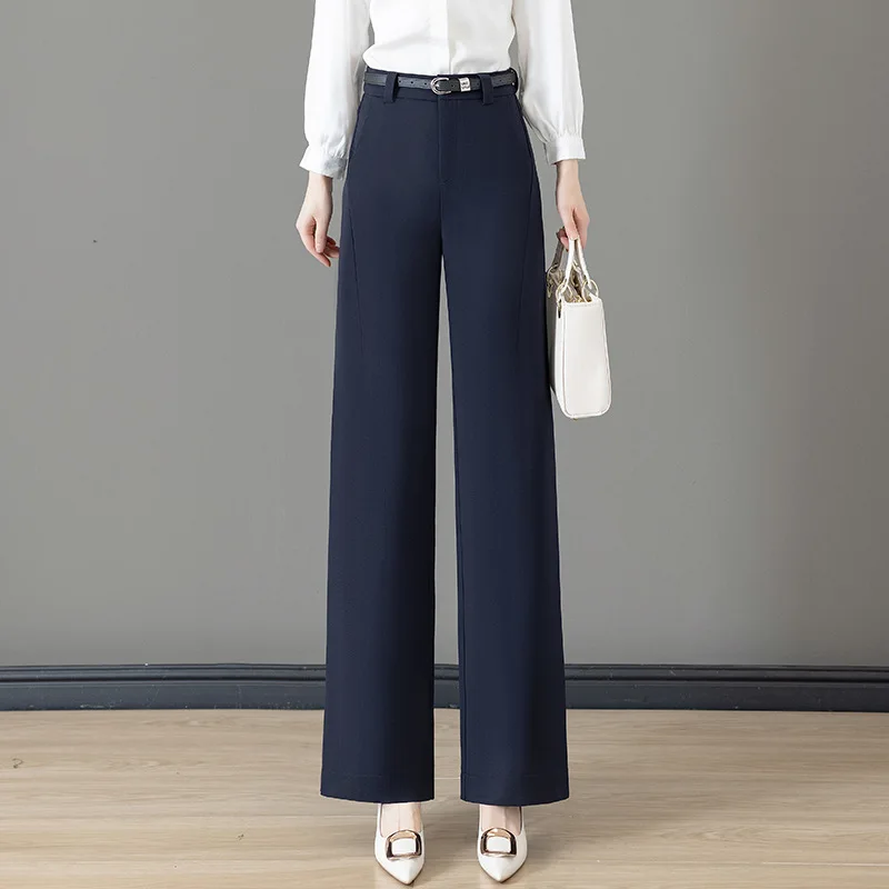 

Gray Versatile Pants for Women, Spring and Autumn High-Waisted Loose Draped Elegant Straight-Leg Casual Suit Pants