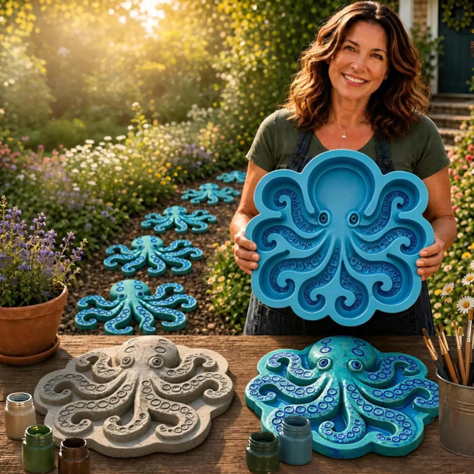 Ocean Animals Stepping Stone Mold Reusable Silicone Mould Keepsake Kids Stepping Stone Kit for Adults Family Garden Outdoor