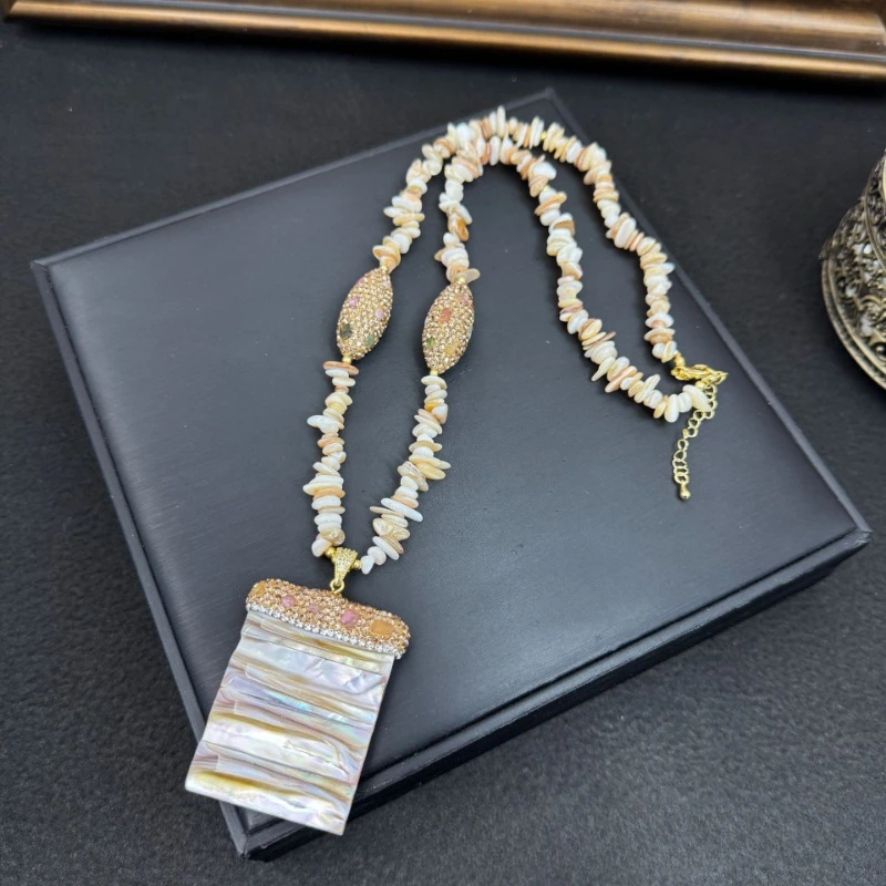 New Natural Deep-sea Pearl Shell Embedded Sweater Chain High-end  Exquisite Handmade Czech Crystal Necklace Great Gift Women
