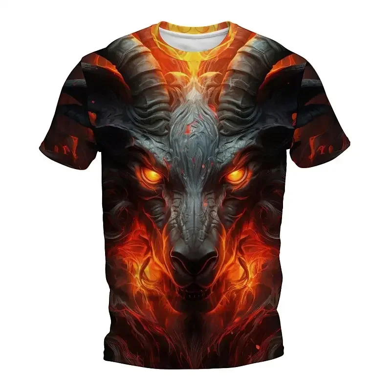 Flame Animal Pattern 3D Printing Fashion Men's Outdoor Sports Short Sleeve T-shirt Plus Size Men's Shirt Casual Personality Tren