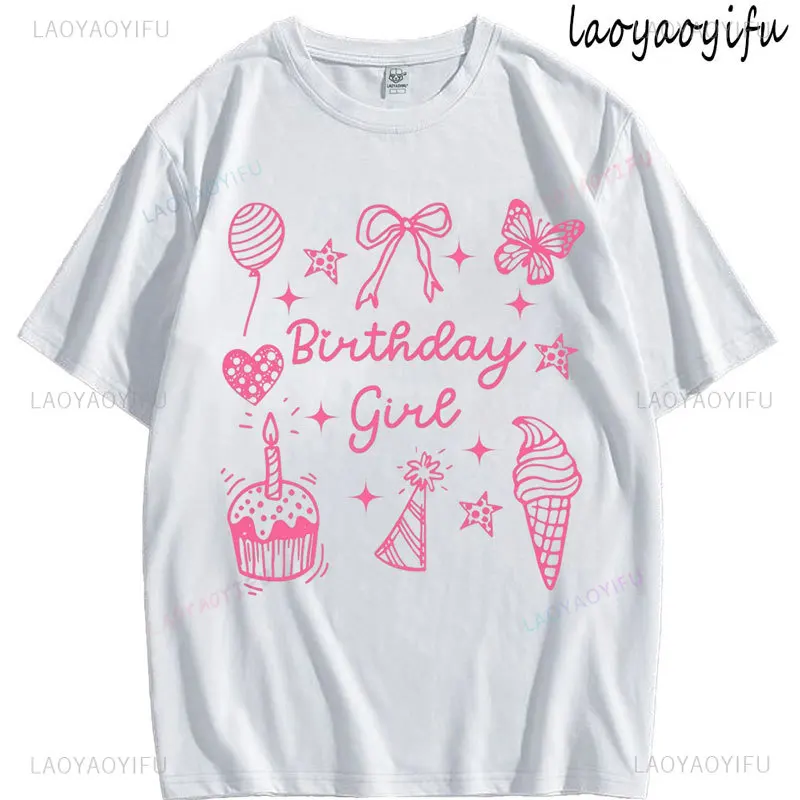 

Футболка для девочек на день рождения, модная футболка из высококачественного хлопка, дышащая женская футболка с круглым вырезом, топы для женщин