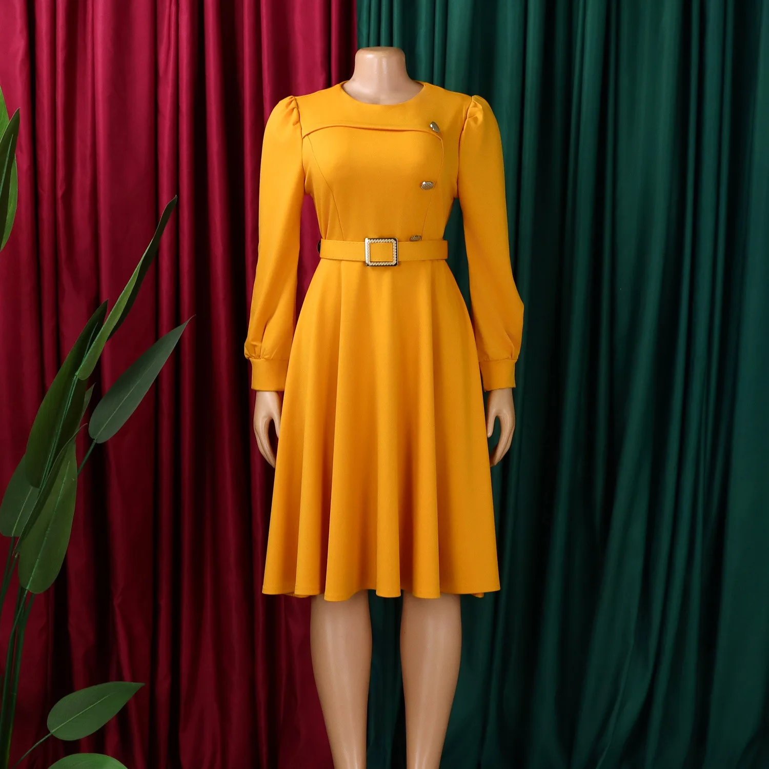 

Африканское платье-миди для женщин: элегантное вечернее, для офиса, с длинным рукавом, круглым вырезом, поясом, облегающее, в стиле дашики