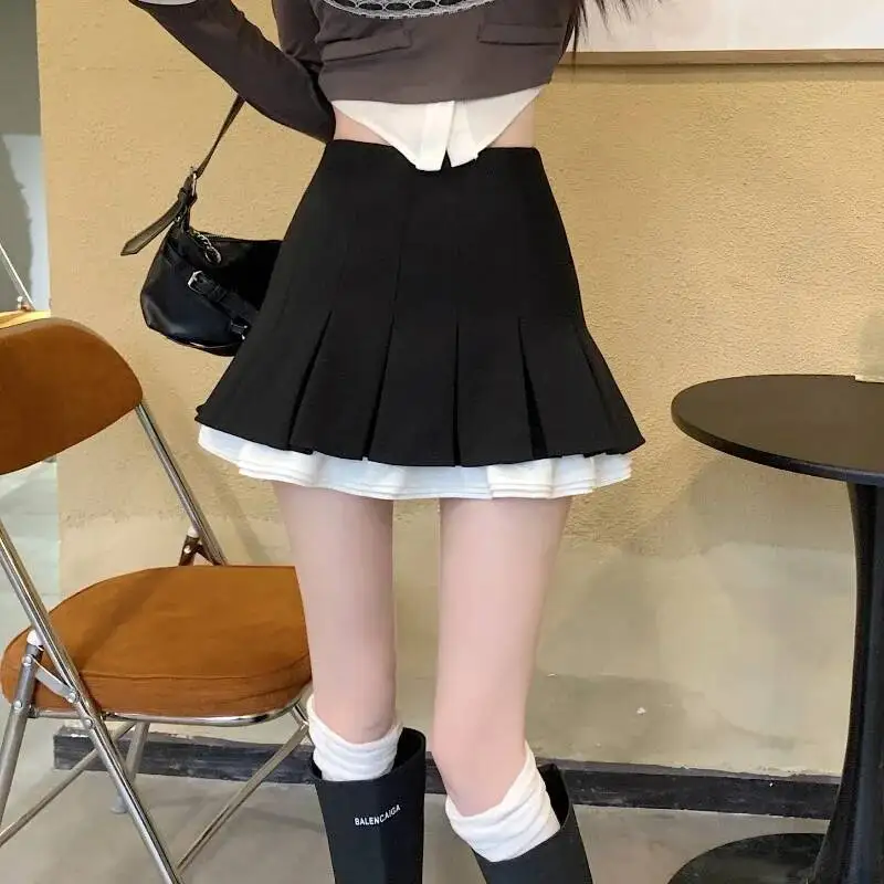 

Плиссированные женские юбки с высокой талией, однотонные трапециевидные юбки в корейском стиле, женские модные юбки