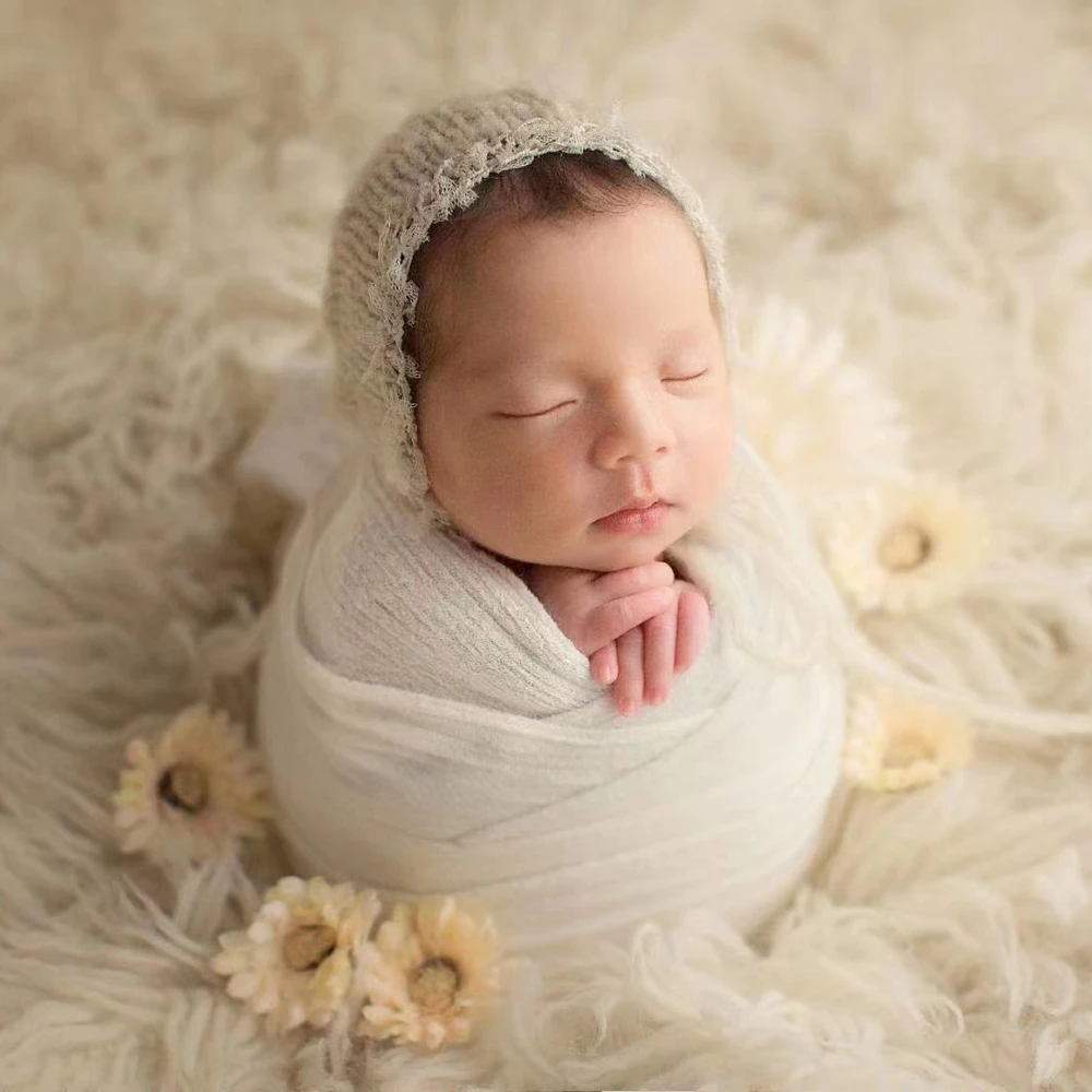 Mohair Baby Girl Hat with Lace Newborn Photography Props Crochet Baby Girl Bonnet Fotoshooting Newborn Hat Infant Accessories