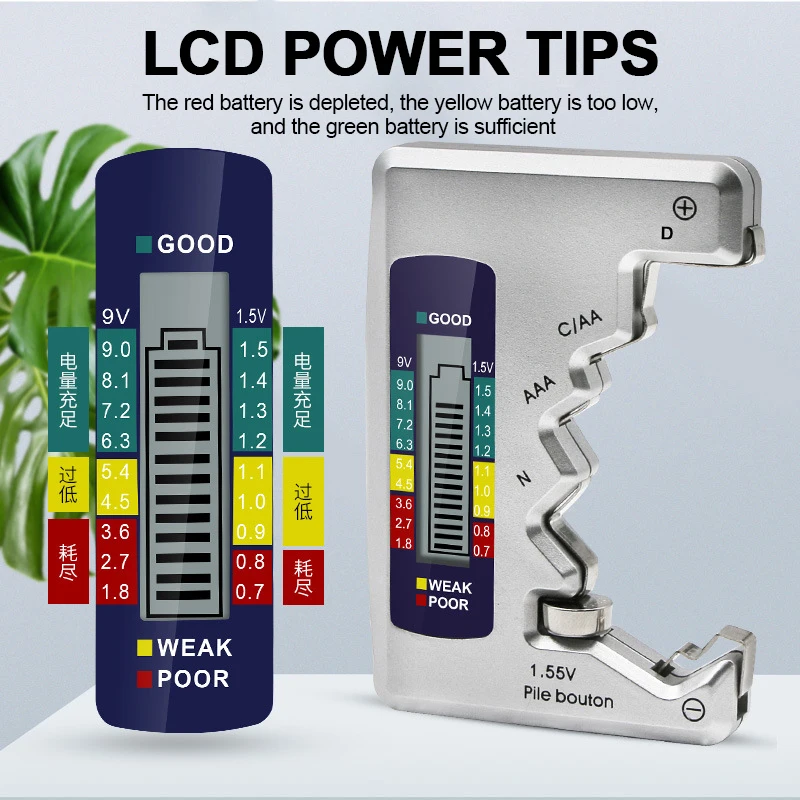Đa Năng Kỹ Thuật Số Kiểm Tra Pin LCD AA/AAA/9V/1.5V Tế Bào Nút Dung Lượng Pin Kiểm Tra Đầu Báo điện Dung Công Cụ Chẩn Đoán