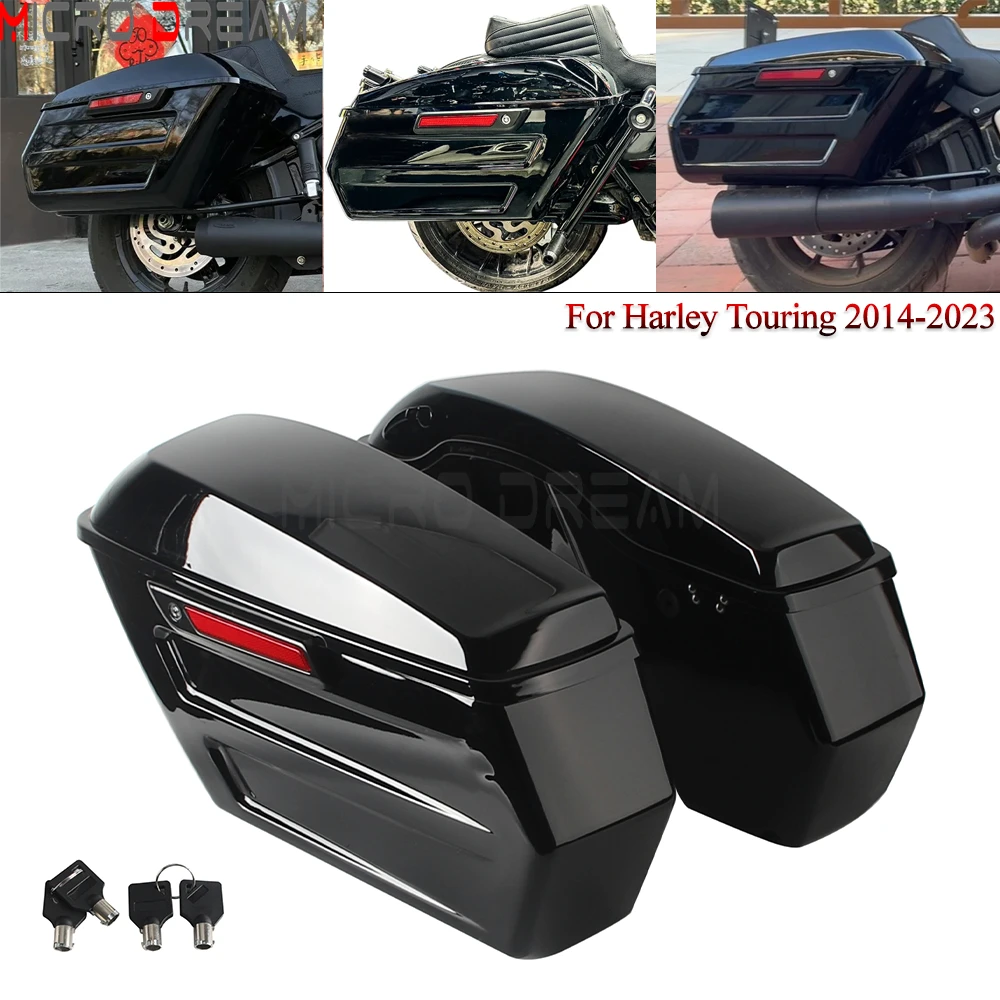 

Мотоциклетные черные жесткие боковые сумки-кофры для Harley Touring Road King Road Glide Street Glide 2014-2023, жесткий багажный кофр