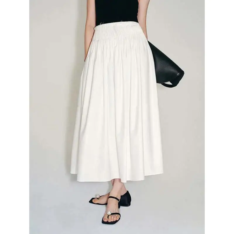 

Maxdutti Elegant Cotton Relaxed Natural Minimalist Waist Free Design Long Pleated Skirt For Women Woman Clothing Faldas Skirts