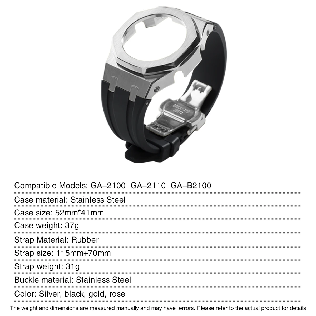 مناسبة ل GA-2100 2110 B2100 GM-2100 GBM-2100 GMA-S2100 معدن حاوية من الفولاذ المقاوم للصدأ حزام مطاطي ساعة تعديل الملحقات