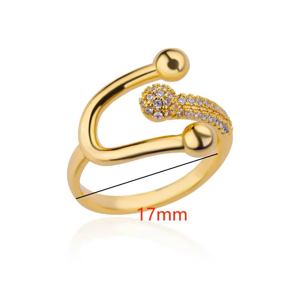 Chic Asymmetric Design Gold Color Ring Sophisticated Shiny Rhinestone Open Finger Ring Women's Gatherings Jewelry Gift image 4